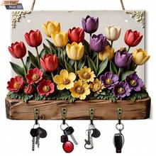 1pc Wooden Flat Key Holder With 4 Metal Hooks - "Que Dios Bendiga Este " Spanish Design, Floral Wall Decor, Suitable For Home, Porch, Villa - Multifunctional Seasonal Decoration, Key Hook Wall, Key Rack Wall, Key Hanger Wall, Key Hooks, Wooden Key Rack Wall - Multicolor - View 5