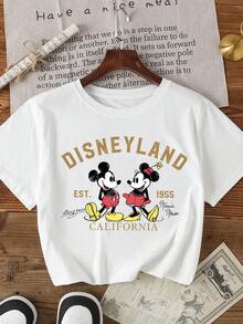 Disney Officially Licensed Timeless Mickey & Minnie Disneyland California 1955 Artwork Boys Fun T-Shirt Versatile Easy-To-Clean Top For Family Outings And Casual Gatherings - 白色 - 查看 2