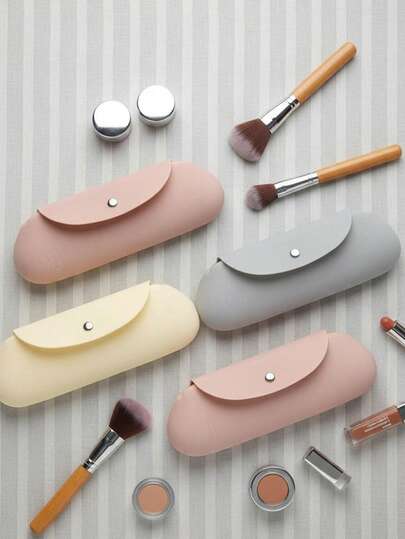 3pcs/1pc Soft Silicone Makeup Brush Holder Bag, Durable & Non-Deformable, Fits Makeup Brushes Of Various Sizes, Keeps Them Organized, Suitable For Vanity, Travel, Prevents Bristle Damage, Creates Convenient Makeup Space