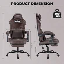 Gaming Chair With Footrest And Massage Lumbar Support, Ergonomic Computer Gamer Chair, Office Video Game Chairs With Adjustable Height And Backrest (Coffee) - Brown - View 2
