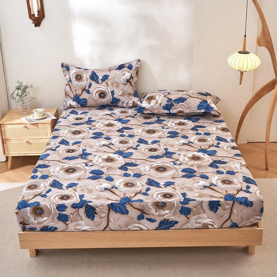 3pcs 3D Active Print Bedroom Bedsheet Set (1 Bedsheet + 2 Pillowcases), Skin-Friendly Fabric Bedding Set Includes Pillowcases, Without Filler, Home Bedding Set, Machine Washable - When Flowers Bloom - View 1