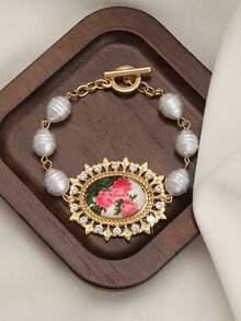 1pc Vintage Style Printed Pendant Beaded Bracelet, Mother's Day Gift For Teenagers - Style 1 - View 2