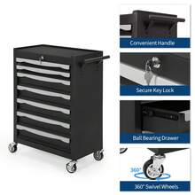 Studyset 7-Drawer Tool Chest, Rolling Tool Cart With Wheels, 7-Drawer Rolling Tool Chest & Storage Cabinet – Mobile Workbench With Keyed Lock, Drawers & Liners, Alloy Steel Organizer For Garage, Workshop, Ware - Black - View 4