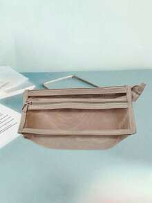 1个大容量学生铅笔盒，时尚简约设计，考试铅笔袋，透明网格铅笔袋，简约学生文具包，适用于大学入学考试、学习和办公用品，返校必备 - 長方形 - 查看 4