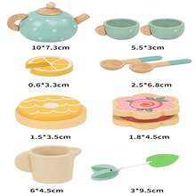 儿童过家家茶具套装，下午茶甜点真茶壶餐具套装，木制厨房切菜玩具 - 彩色 - 查看 8