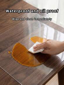 1件PVC防水桌布，防滑、防污、防油，适用于餐桌、茶几、书桌、教室，厚度1.2毫米，可水洗，多用途 - 無色 - 查看 5