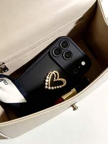 1个创意可爱金色双心楼梯相框手机壳，兼容 16/17 Pro Max，全包防震保护套，简约设计，卡通风格，完美保护您的手机，也兼容荣耀X7/S26 S25 S24 S23 S22 Ultra A56 5G/Smart 8/Hot 40/Transsion Spark 30C/Spark Go 2024/Note 14 5G/Moto E22/E22i/A54 - 黑色 - 查看 2