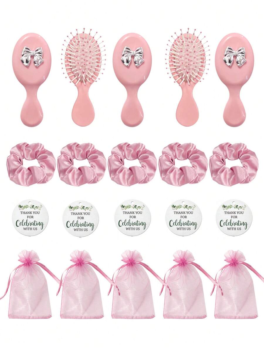Brodark 4/20件套单身派对迷你礼品套装，包含粉色、紫色、黄色镜面梳子、发圈、感谢卡和礼品袋（每套4件，5套共20件），适合单身派对、新娘送礼会和水疗过夜派对，是送给家人、朋友、女朋友、情人节、母亲节的绝佳礼物。