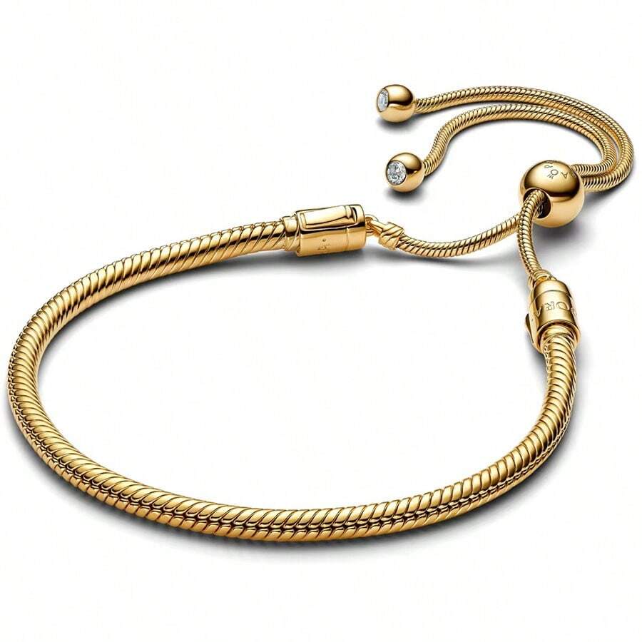 925纯银皇冠系列蛇骨手链！适合DIY原创手链，女士生日婚礼时尚首饰礼物 - 金色 - 查看 1