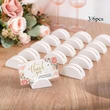 Bộ 3/6 giá đỡ ảnh bằng gỗ màu trắng, giá để số bàn, giá trưng bày để bàn - Vật trang trí tiệc cưới thiết yếu, sự lựa chọn của người tổ chức đám cưới, giá đựng thẻ gỗ hình bán nguyệt, giá trưng bày để bàn đa năng. - ủng hộ - Xem 5