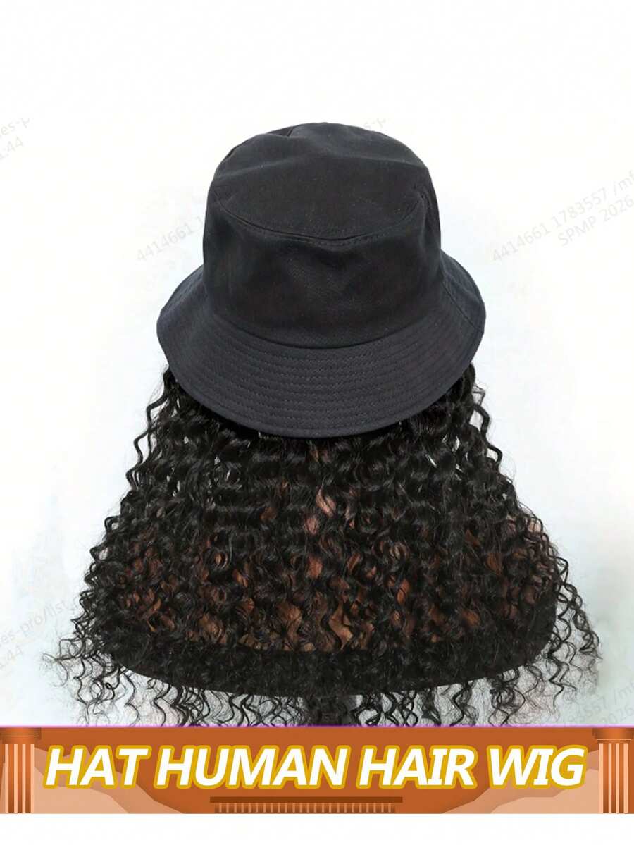 Hat Wig Water Wave Hair Bob Human Hair Wigs Bucket Hat Wigs Brazilian Remy Human Hair Machine Made Wig For Women - Natural Black - View 1