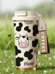 1个/18盎司可爱奶牛花卉图案保温杯，带挂绳 - 保温12小时，保冷24小时 - 防漏可重复使用，适合办公室、学校和野餐 - 时尚可爱，是送给女性和女孩的理想礼物 - 彩色 - 查看 1