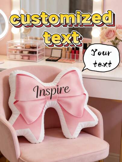 1pc Customized Pink Bow-Shaped Throw Pillow, Personalized Name Cushion, Bowknot Decorative Pillow, Suitable For Bedroom, Bed, Sofa, Living Room Decor, Great For Home Decor, Birthday, Valentine's Day, Anniversary