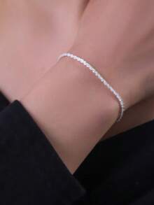 1 Pc Glittering Dainty Wristband, Women's Shiny Chain Accessory - Silver - View 3