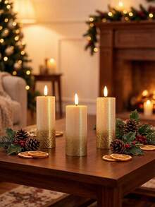 Vela sin llama LED para decoración del hogar, luz de ambiente para decoración de Navidad, boda, cumpleaños y fiesta, con efecto de brillo, decoración del hogar con purpurina dorada para fiestas festivas, adecuada para bodas, San Valentín, Halloween, Acción de Gracias, Navidad y decoración de escritorio como luz nocturna - oro - Ver 5