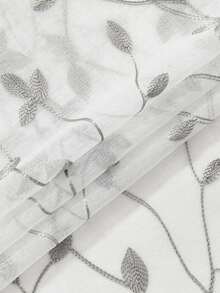 1片绣花薄纱窗帘，带叶子图案口袋，仿亚麻花卉半透明薄纱窗帘，适用于卧室/客厅，绣花薄纱窗帘，透气花卉叶子图案薄纱窗帘 - 灰色 - 查看 10