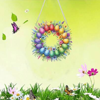 Easter Egg Wreath Pattern Hanging Decor, 5D Diamond Painting Desktop Set, Diamond Art Tabletop Decoration, Gemstone Inlay Craft, Home & Bedroom Tabletop Decor