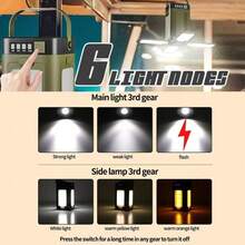 Luz de emergencia multifunción, lámpara de tienda de campaña recargable por energía solar/USB, linterna portátil para acampada con 6 modos, con gancho y indicador de nivel de batería, ajustable para uso doméstico, adecuada para senderismo, pesca, reparaciones - 1 pieza - Ver 8