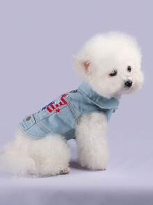 1pc Pet Clothes, Dog/Cat Jacket Coat, Small Dog Outfit, Dirt-Resistant Durable Wear, Spring/Summer New Arrival, All Season - American Flag Jacket - Blue - View 3