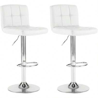 2 Pack Cuban  Gas Lift Swivel Faux Leather Kitchen Adjustable Breakfast Bar Stools Barstools Chairs