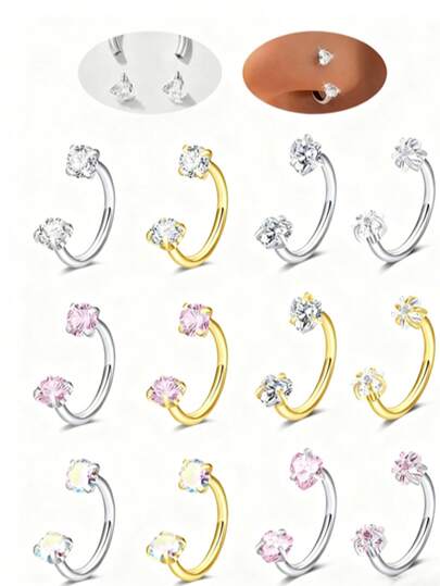 2 piezas Pendientes de aro de herradura de acero inoxidable para perforación de nariz/cartílago de la oreja para mujeres