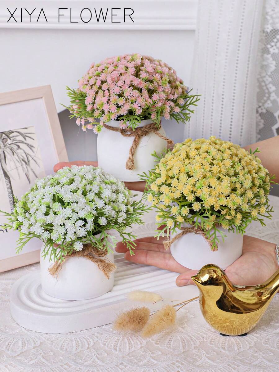 1/3 chậu hoa giả màu trắng, chất liệu PE, hoa giả màu vàng, hồng, trắng, cây giả, trang trí đám cưới, cây giả, trang trí bàn làm việc, trang trí sân vườn, trang trí trong nhà, trang trí mặt bàn, trang trí nhà cửa, mùa cưới, quà tặng ngày Valentine, trang trí sân vườn, trang trí ký túc xá trường học, văn phòng.
