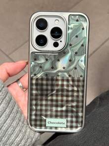 1pc Water Ripple Star Grid Pattern Phone Case For IPhone14 15 16 17 Pro Max 17 16 Plus Shockproof Dustproof Back Cover - Green - View 3