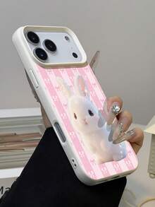 1pc Fresh Girl Style Pink & White Striped Bow Rabbit Pattern Litchi Texture Waterproof Shockproof Anti-Slip Soft Phone Case, Suitable As Birthday/Holiday Gift For Friends, Family, Couples, Compatible With Apple/ Phone Models - Multicolor - View 3