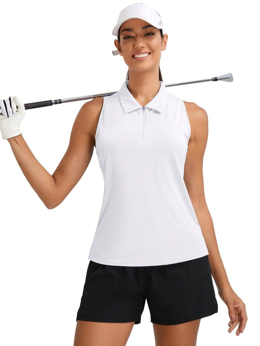 Women's Sleeveless Golf Polo Shirts, Quarter-Zip Tennis Tank Top, Moisture-Wicking Athletic Shirt, Ideal For Tennis, Yoga, And Outdoor Activities - trắng - Xem 1