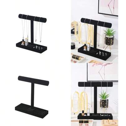 Multi-Use Jewelry Holder Stand Necklace Bracelet Ring Organizer Stand Scrunchie Watches Velvet Jewelry Holder Stand With Tray For Women Home Use Black Color