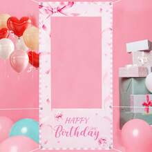 1件粉色蝴蝶结主题拍照背景布，蝴蝶结生日设计背景装饰，适用于婴儿派对、一周岁生日派对、婴儿派对拍照背景装饰、新生儿派对装饰、性别揭晓派对用品、婴儿派对回礼 - 粉紅色蝴蝶結 - 查看 9