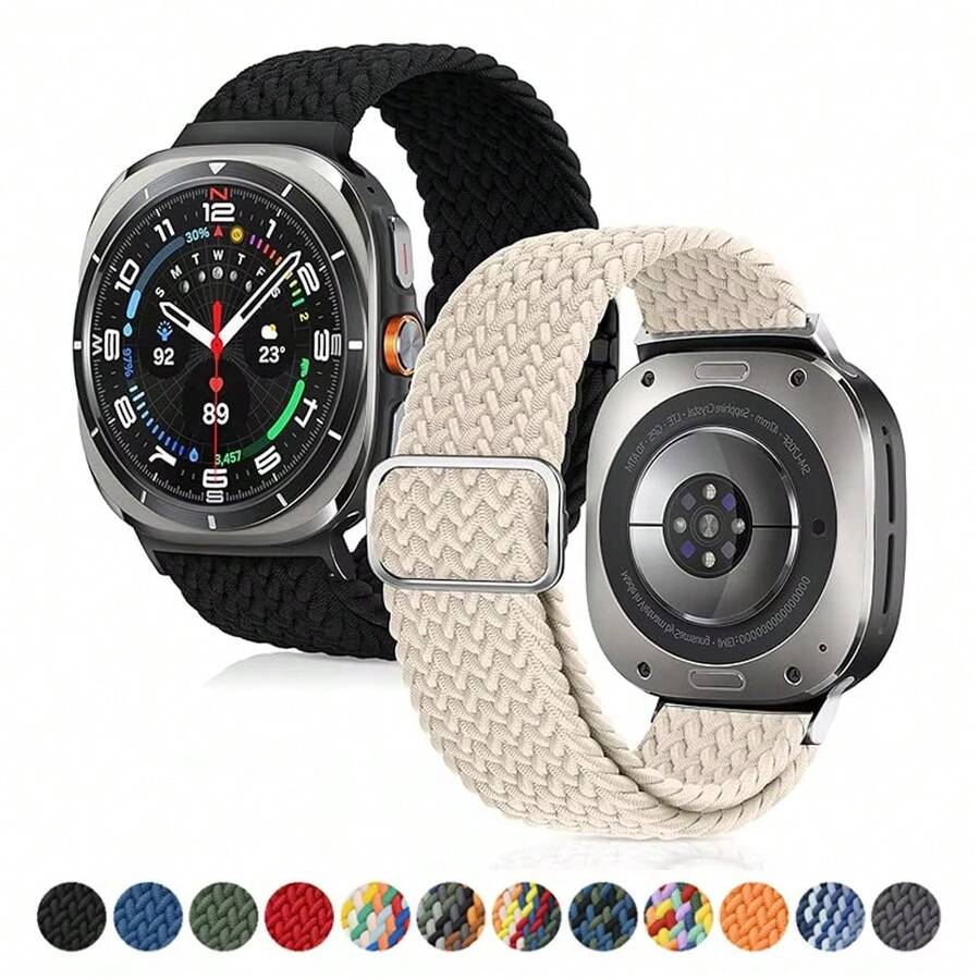 适用于三星 Galaxy Watch Ultra 47mm 的可调节尼龙编织运动表带及配件