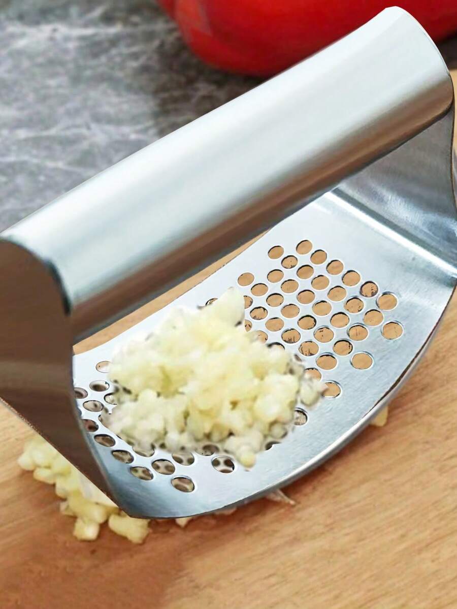 1个不锈钢手动压蒜器，轻松压碎大蒜（1个，银色） - 銀色 - 查看 1