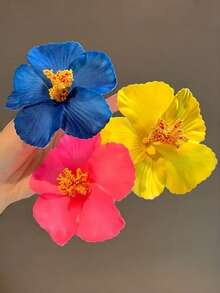 3pcs/4pcs/8pcs Girls Hibiscus Flower Hair Clips, Fashion Versatile Bangs Clips, Suitable For Vacation, Daily Wear - Multicolor - View 3
