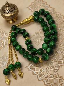 33 Beads Floral Muslim Tasbih, Golden Three Tassels, Islamic Prayer Beads, Handheld Bracelet - Golden Tripod - View 2