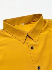 Men's Solid Color Button Design Business Formal Long Sleeve Shirt - Ginger - View 4