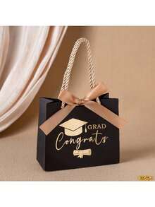 1pc Black Graduation Gift Bag, Graduation Season Gift Packaging Bag, Black Hot Stamping Gift Box With Bow Ribbon, Suitable For School Celebrations, Teacher's Day Events, Surprise Gift Bags, Party Gift Box Packaging - Multiple Styles - View 11