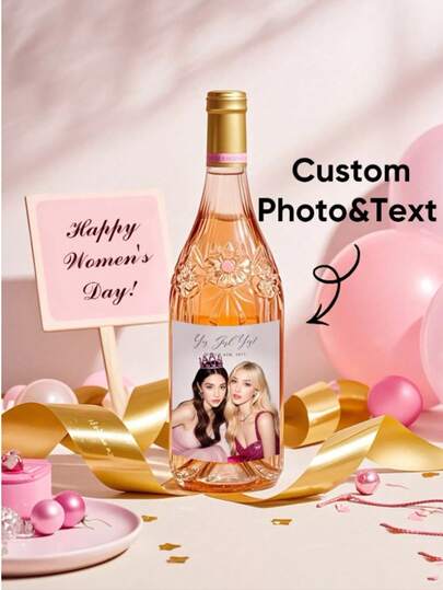 5/100pcsCustomized Photo & Text Wine Bottle Sticker, Women's Day Gift, Personalized Photo Label, Girlfriend Style Custom Sticker, Sister Custom Label, Personalized Photo & Text Wine Bottle Sticker, Personalized Sticker, Wedding Label, Square Sticker, Colorful Sticker Label, Ideal Gift For Him/Her, Valentine's Day, Mother's Day, Father's Day, Birthday Or Anniversary, Wedding Gift, Couple Gift, Best Friend Gift, Custom Sticker, Warm Atmosphere