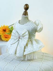 PETCIRCLE 1pc Pet Dress, Cute Tulle Skirt Outfit For Dogs & Cats, Spring/Summer New Arrival, White Star Wedding Dress - White - View 8