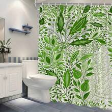 1pc Fresh And Fashionable Plant Leaf Shower Curtain, Abstract Plant Leaf Printed Shower Curtain, Suitable For Various Room Doors, Windows, Bathroom Decoration Partitions, Bathroom Accessories, - A - View 4