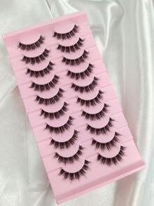 10 Pairs 3D Fluffy Artificial Faux Mink Eyelashes Clear Band False Eyelashes Thick False Eyelashes Curling False Eyelashes 3D Natural False Eyelashes Cat Eye Lashes Volumized Eyelash Extension Makeup Tools Strip Lashes, Lashes, Eyelashes, Fake Lashes - Black - View 7