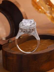 Trang sức quà tặng đính hôn hình học tinh tế với bốn chấu, đính đá Cubic Zirconia tổng hợp hình vuông. - trắng - Xem 5