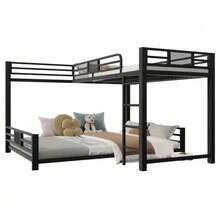 L-Shaped Metal Bunk Bed, Dimensions 90 X 200 Cm And 140 X 200 Cm, Black - Black - View 5