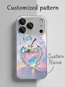 1个定制名字彩色水晶苹果图案电镀玻璃手机壳，兼容苹果17 Pro Max/16 Pro Max/15/14 Plus/13 Pro/12 Pro Max/11/Xs Max/8/7/6 Plus，三星Galaxy S24 Ultra/S25 Ultra，时尚、多彩、可爱、趣味、简约，配套手机壳，卡哇伊定制，个性化，独特，送给男友、女友、家人、朋友、祖父母、情侣的理想礼物，手机壳，手机配件 - 銀色 - 查看 5