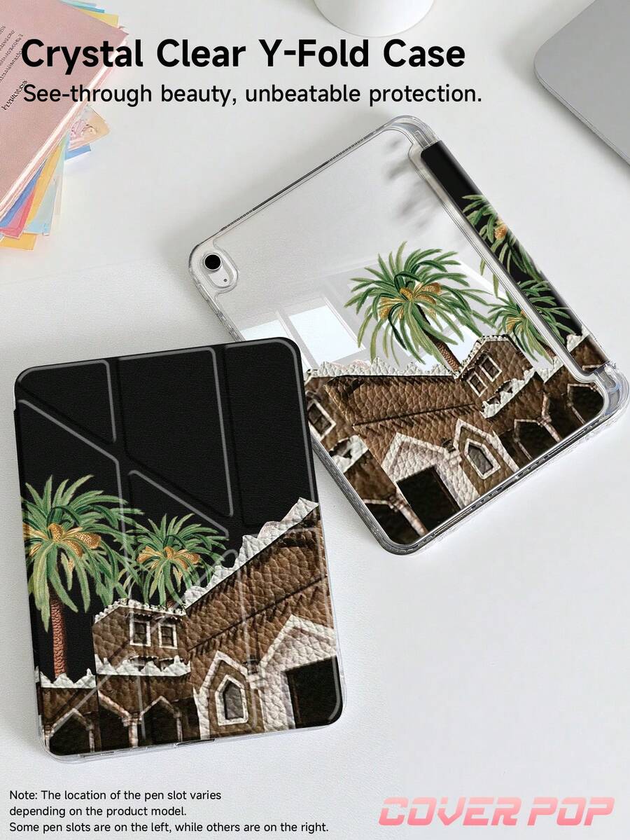 Middle East Style Flip Pad Case Middle East 1pc Camels & Palm Trees Dual-Sided Acrylic Transparent Crystal Backboard Shockproof Sleep/Wake Tablet Case Compatible With IPad (A16) 11th Gen 11-Inch 2025 Case, 9th/ 8th/ 7th Generation 10.2 Inch Case, 3+Y Fold Anti-Bend, Built-In Pencil Slot, Perfect Daily Protection Spring Gift