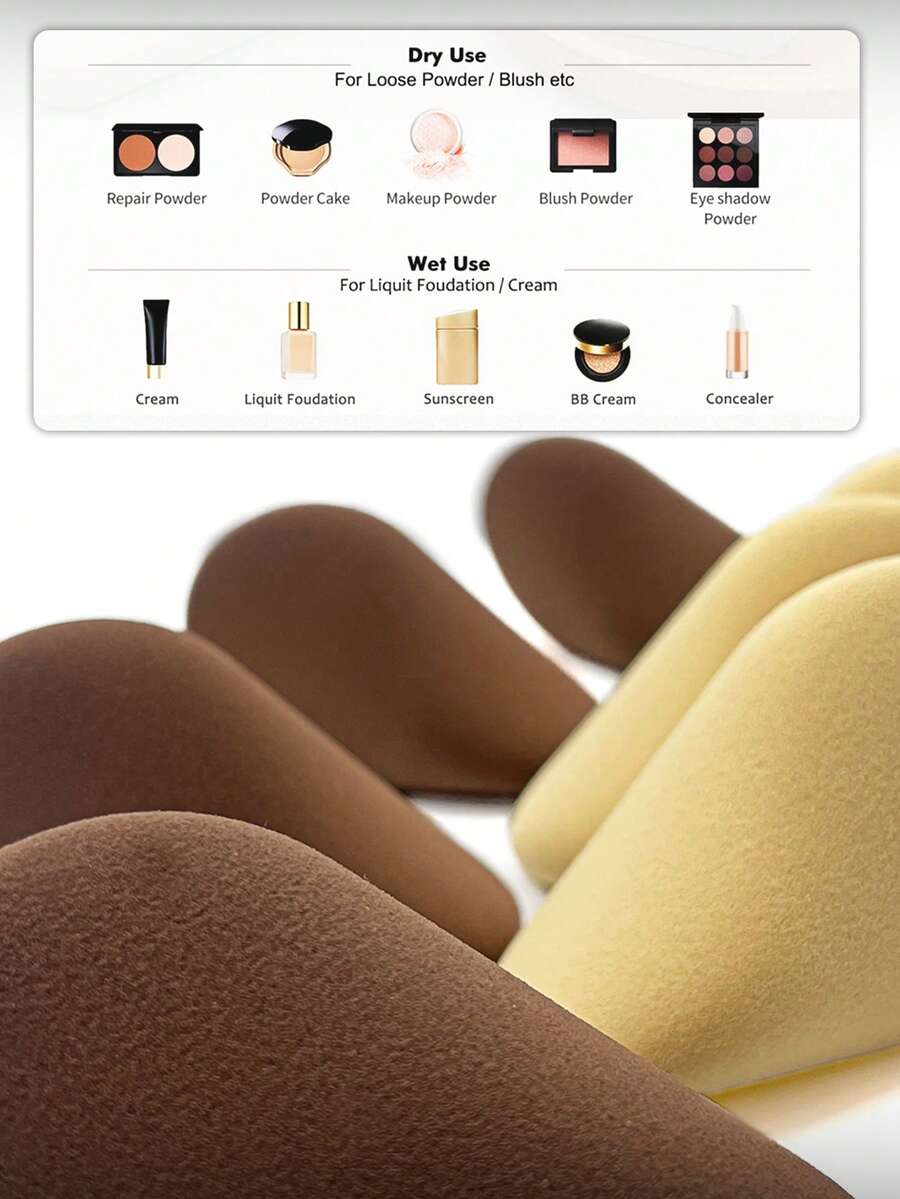 2/4/8Pcs Irregular Double Pat Makeup Sponge Black & Beige Combo Latex-Free Flawless Finish Beauty Sponge For Daily Commute Party Makeup Beginner Friendly - Multicolor - View 1