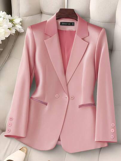 HOMEYEE Blazer Collar Long Sleeve Shirt, Suitable For Spring, Summer, Autumn And Winter, Elegant Casual Formal Wear, Business Office OL Outfit, Plus Size Pink