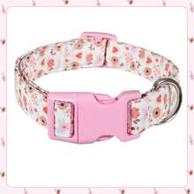 Spring New Pink Floral Dog Collar, Fresh Floral Print Polyester Adjustable, Fits All Dog Breeds - Pink - View 10