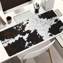 1pc Cowhide Print Large Gaming Mouse Pad,Western Style Extended Desk Mat,Office Desk Accessories Non-Slip Stitched Edge Computer Mat,Rubber Base Laptop Keyboard Pad For Home Office & Gamer,Durable And Spill-Resistant - View 1