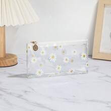 Monedero transparente blanco con crisantemo, bolso de mano minimalista y bonito con diseño floral - Blanco - Ver 2